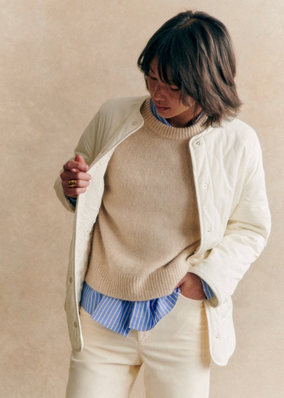 Farel Jacket - Ecru blue check - Wool - Sézane Farel Jacket - Ecru blue check - Wool - Sézane