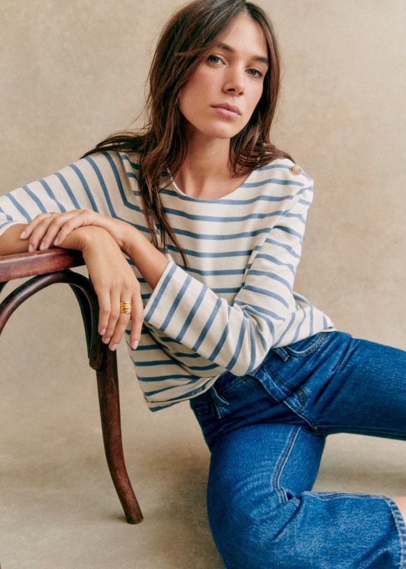 Mariniere Colette Ecru Marine Coton biologique textile a base de fibres biologiques Sezane