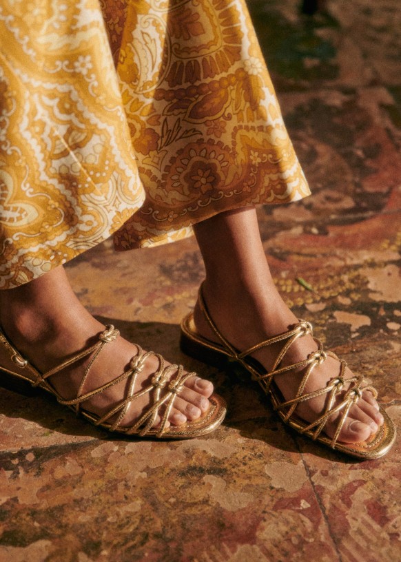 Elsie Low Sandals Smooth Gold Metallic effect goatskin leather Sezane