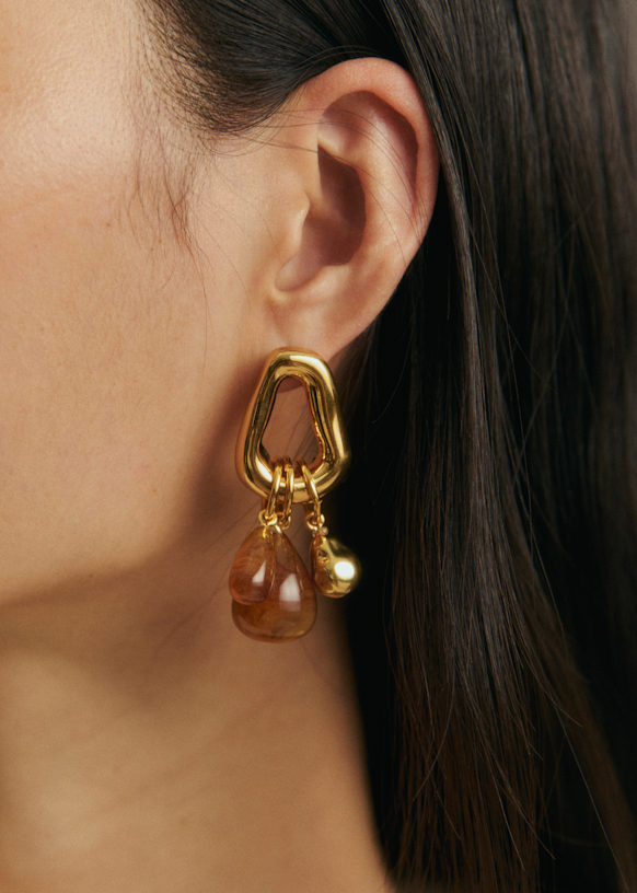 Sixtine Earrings - Gold And Brown - Majority recycled brass - Sézane
