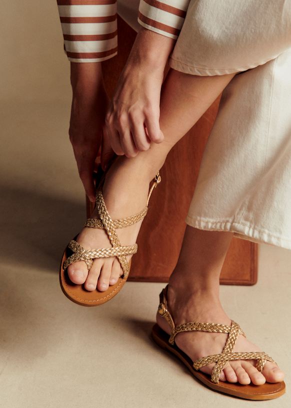 Adeline ローサンダル - スムースゴールドブレイド - クラックド