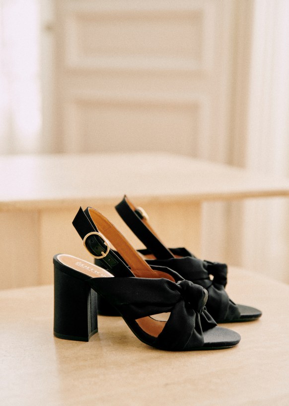 High Romie Sandals - Black Satin - Textile Cotton-Polyester - Sézane