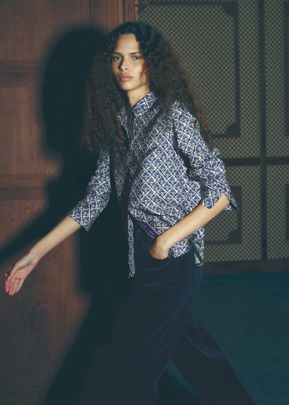 Annie Shirt - Sézane x Antoinette Poisson - Blue Hazelnuts Print