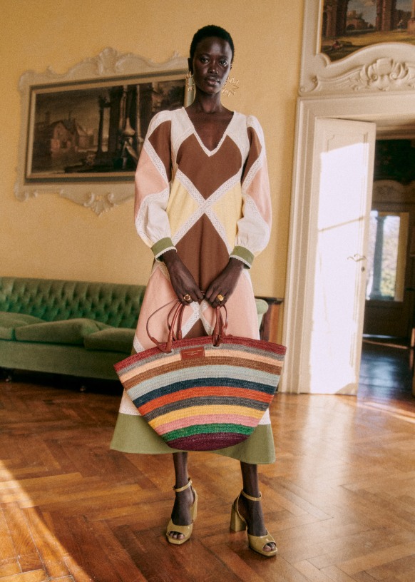 Justine Maxi Basket Bag - Raphia Stripes Multico - Raffia