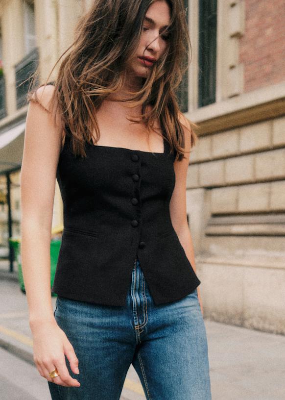 Zelinda Blouse - Chestnut Linen - Linen - Sézane