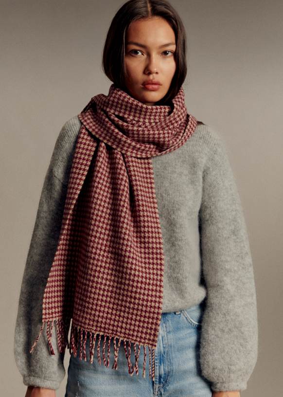 Seraphine Scarf - Burgundy Houndstooth - Virgin wool - Sézane