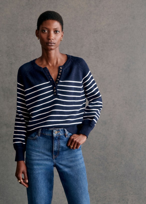 Léontine Jumper - Navy / Ecru - Organic cotton - organic textile - Sézane