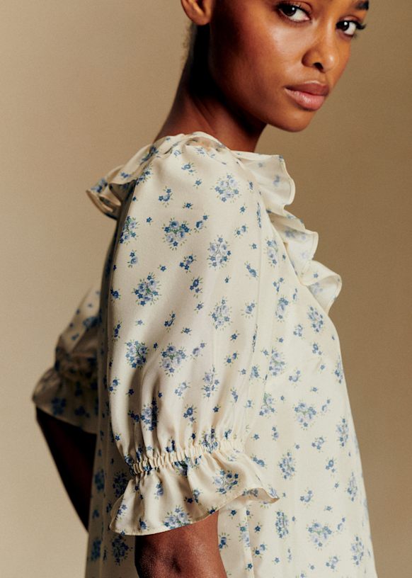 Kerinne Shirt - Romance Pink with Ecru Embroidery - Silk - Sézane