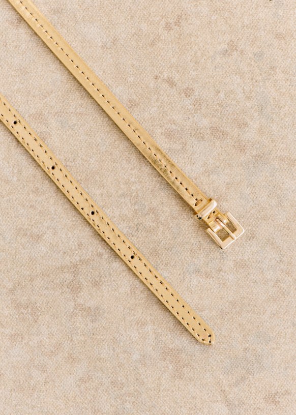 Sezane｜Anemone アンティークゴールドバックル 本革 細ベルト Anemone Belt - Smooth Red - Bovine vegetable tanned leather