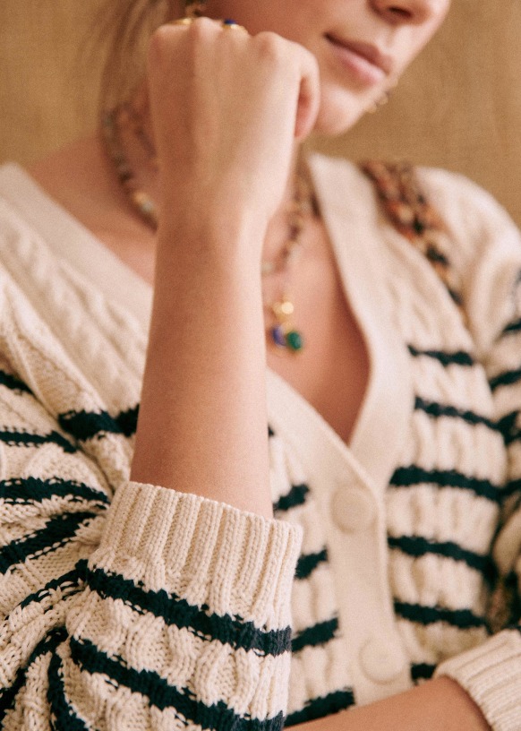 Maggy Cardigan - Ecru / Navy - Organic Cotton - Sézane