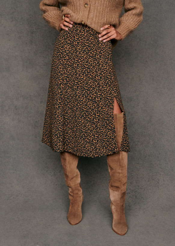Jupe Tan Leopard brun Viscose Sezane