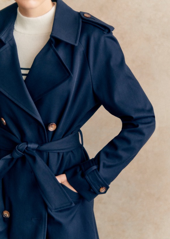 Navy blue trench coat with hood clearance