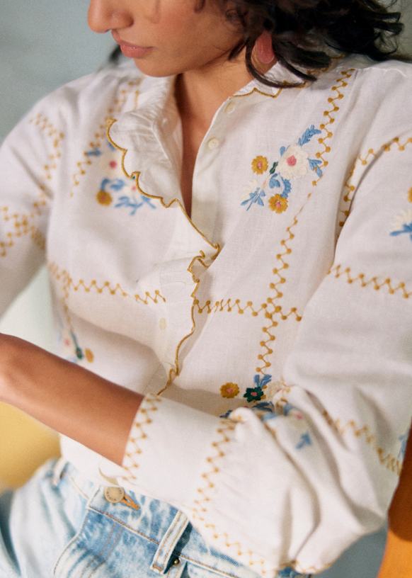 Chlo Shirt - Sézane x Lucia Vergara - Aciano Embroidery - Linen