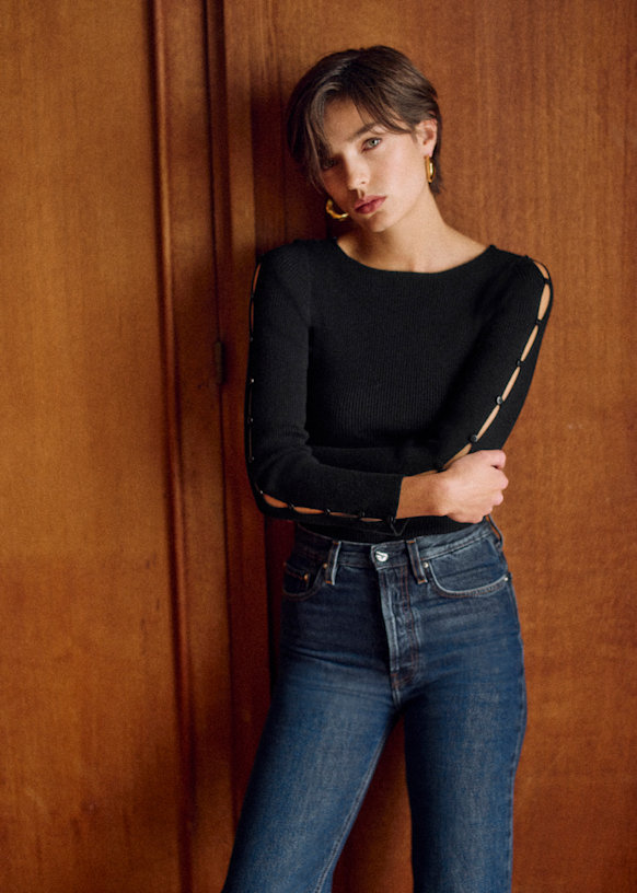 Grace Bodysuit Black Merino Wool Sezane