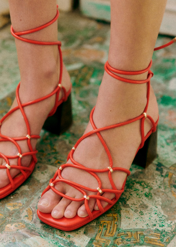 Orange lace up sandals shop