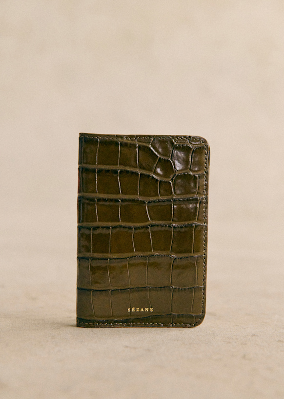 Etui Passeport Sara - Kaki Croco - Cuir bovin - Sézane