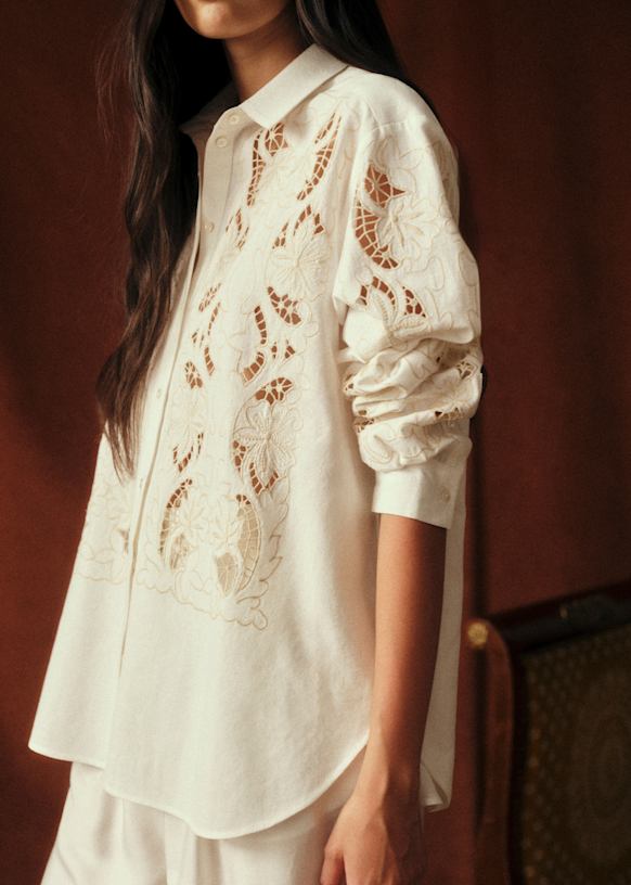 Maxy Shirt - Sézane x Baziszt - Blue with Ecru Embroidery