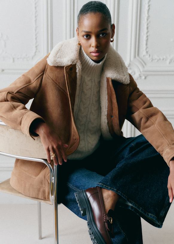 Nico Coat - Caramel Ecru - Lamb leather - Sézane