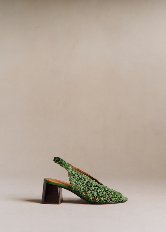 Enora Sandals - Braided Bright Green - Goat Leather - Sézane