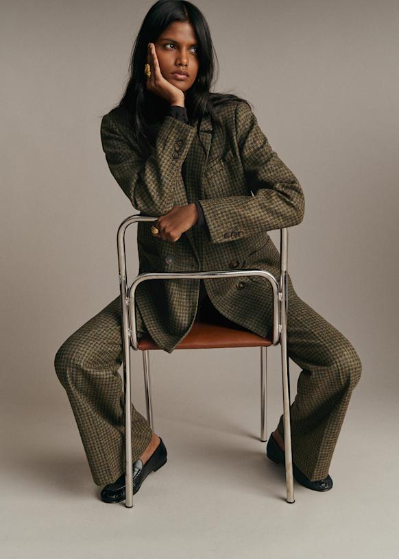 Michele Jacket - Moss Green Houndstooth - Wool - Sézane