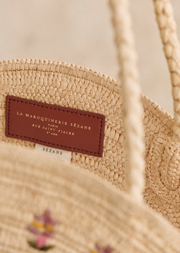 関税送料無【sezane】June バスケット かごバック トートバッグ June Basket - Raffia Orange Embroidery - Raffia - Sézane