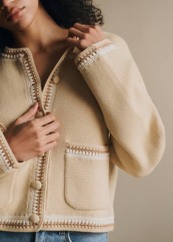 Jade ジャケット - クリーム×カカオディテール - メリノウール - Sézane