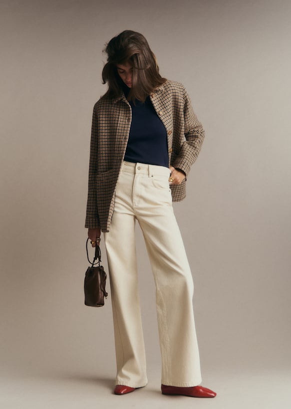 Will Jacket - Beige and Black Houndstooth - Recycled wool - Sézane