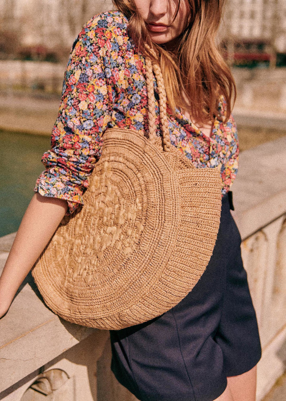 [SEZANE] スモールフラワー刺繍 Juneバスケット June Basket - Embroidered Floral - Raffia - Sézane
