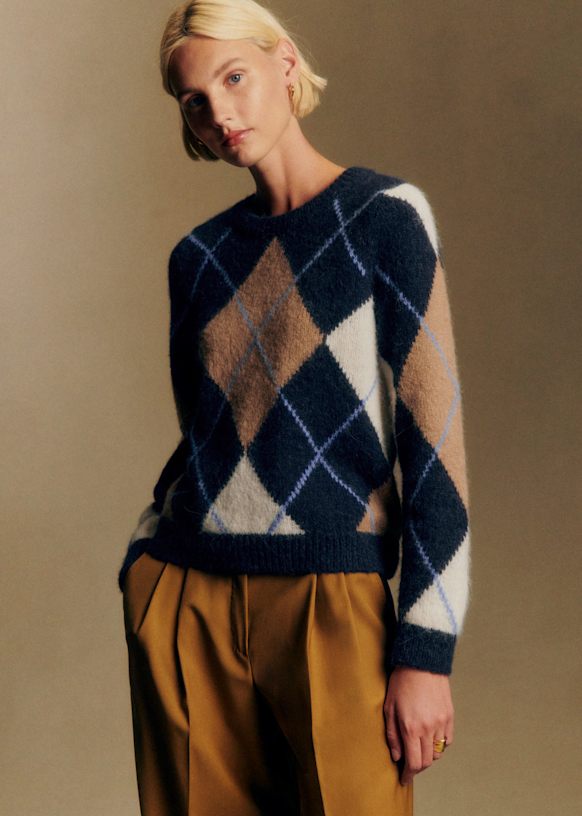 Gabriel Jumper - Navy Camel Ecru Jacquard