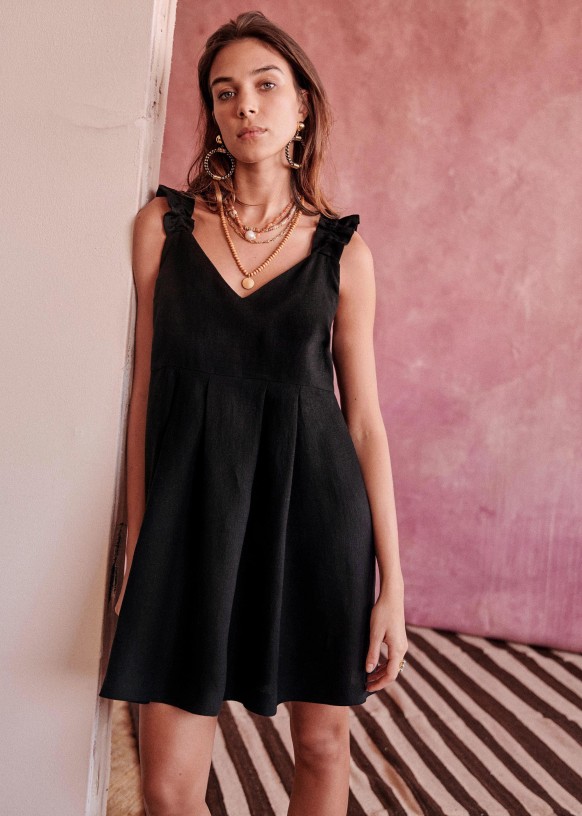 Lizon Dress - Black - Linen - Sézane