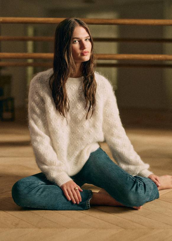Pull Sezane En Mohair Doré écru Taille 34/36 - Occasion En Très Bon état