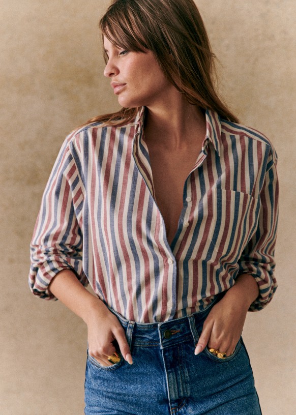 「数量限定 在庫処分セール」 Shirt Max - Sézane - Blue / Ecru Stripes トップス