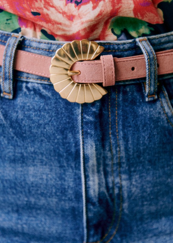 Ceinture Fine Sandy Mastic Dore Croute de cuir bovin Sezane