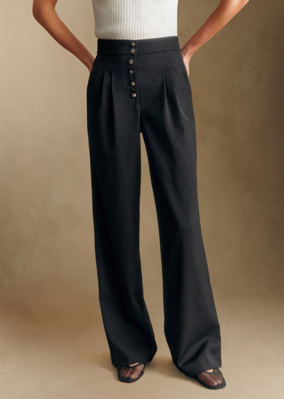 Cesar Trousers - Black Horn Buttons - Recycled polyester - Sézane