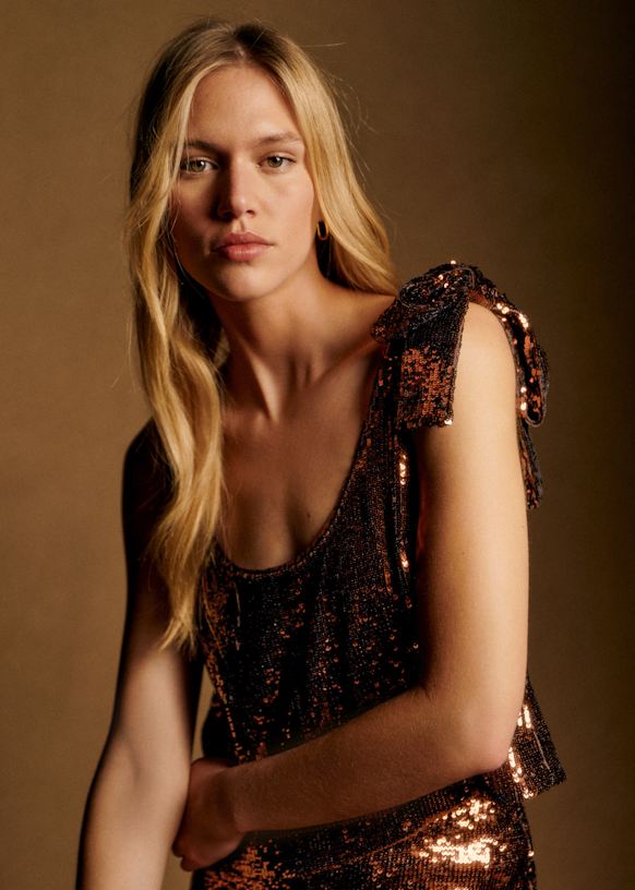 copper sequin blouse