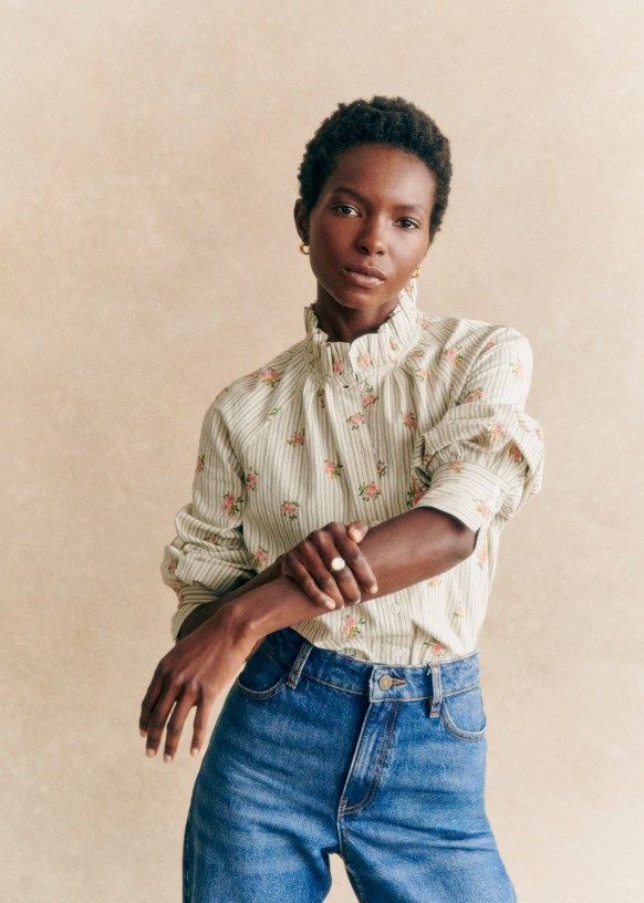 Camisa Louna Rayas Bordado Flores Algodon ecologico textiles ecologicos Sezane