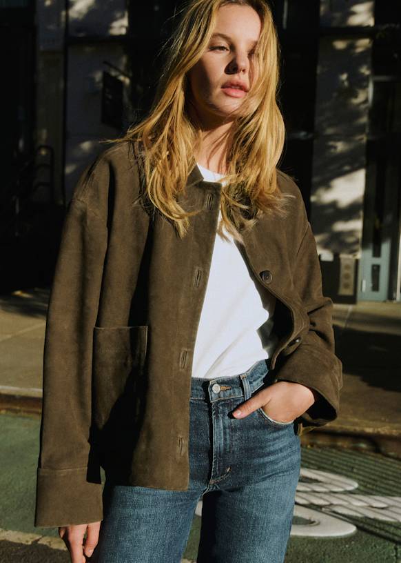 Mia Jacket - Dark Khaki - Goat leather - Sézane