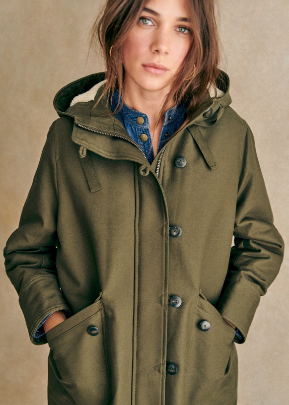 Manteau Bill Kaki Coton biologique textile biologique Sezane