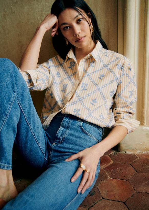 Maxy Shirt - Sézane x Lucia Vergara - Camel Ecru with Crosshatch