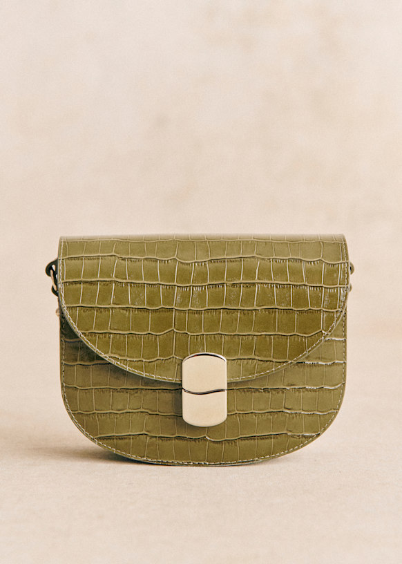Sac Claude Pistache Croco Cuir bovin embosse crocodile Sezane