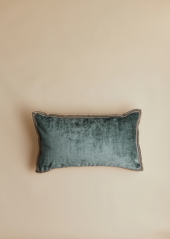 Textured Velvet Cushion - Small model - Blue - Polyester - Octobre Éditions
