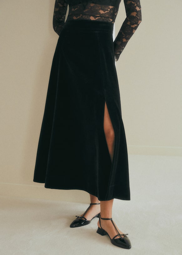 SORIA Skirt - Black Velvet - Organic cotton - organic textile - Sézane