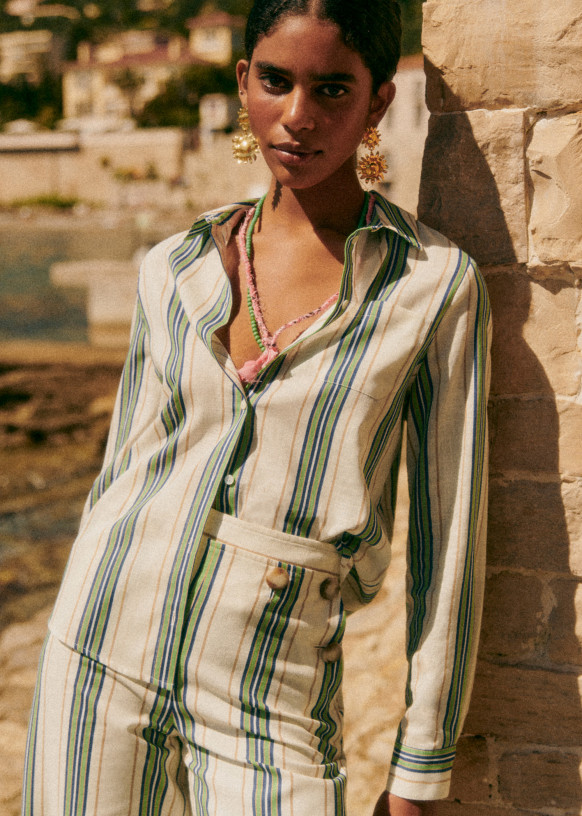 Tomboy Shirt - Stripes Ecru / Blue - Cotton - Sézane