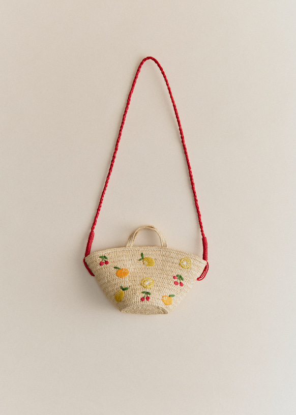 Mimi バスケット - シトラス 刺繍 - ラフィア - Sézane