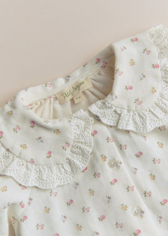 Isabella Shirt - Blue Stripe Voile & Meadow Embroidery - Organic