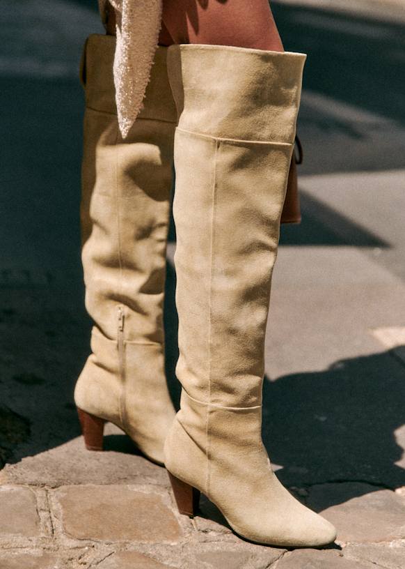 Tan suede thigh high boots best sale