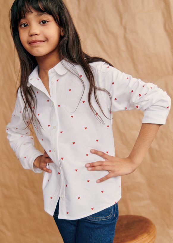 Chemise Pierro - Oxford Blanc / Coeurs Rouge - Coton biologique ...