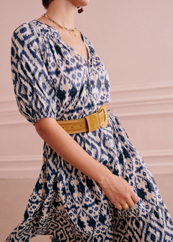 Stella dress Blue Ikat Organic Cotton S zane