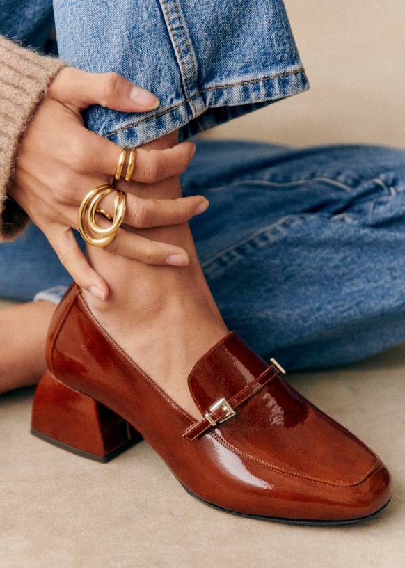 Victoire Loafers Patent mahogany Patent cowide leather Sezane