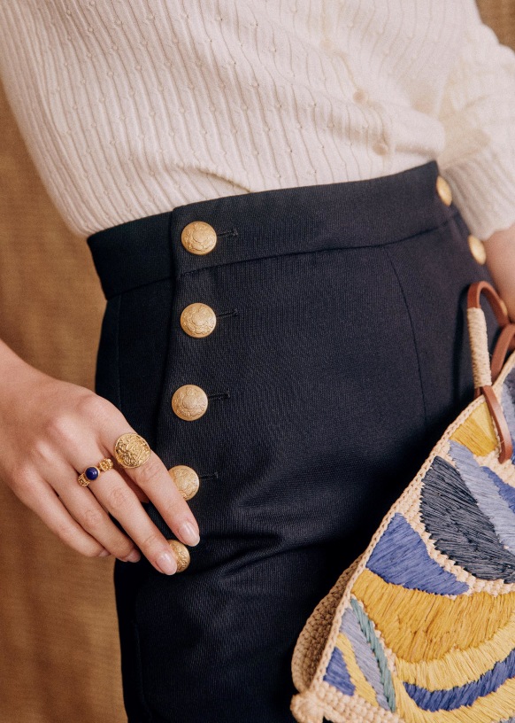 Pantalon Marine Daphne A Revers En Viscose Elasthanne M003